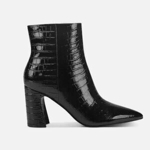 NWOT Marc Fisher Black Crocodile Daith Toe Block Heel Leather Booties – Sz 8.5M